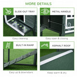 PawHut 84" Wooden Chicken Coop for 2-3 Chickens with Run, Nesting Box, Asphalt Roof, Removable Tray, Ramp, Green