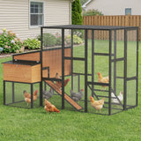 PawHut 105" Large Chicken Coop for 7-12 Hens with Wooden Hen House, Walk-in Run, 2 Nesting Boxes