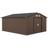 Outsunny 11' x 13' Metal Storage Shed with Double Sliding & Locking Doors, Air Vents, Brown