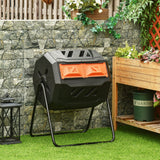 Outsunny Tumbling Compost Bin, Dual Chamber Rotating Composter, 43 Gallon, Orange