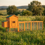 PawHut 118" Large Wooden Chicken Coop for 3-6 Chickens with Asphalt Roof, with Henhouse, Run, Slide-Out Tray and Nesting Box, Natural