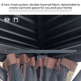 Outsunny 10' x 12' Aluminum Frame Gazebo with Hardtop Metal Double Roof, Curtains and Netting, and Ceiling Hooks, Brown