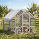 PawHut Large Wooden Chicken Coop for 8-10 Hens, with Walk-in Chicken Run, Waterproof Cover, Nesting Boxes and Perches, Light Brown
