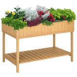 Outsunny 43" x 18" x 30" Wooden Elevated Planter Bed with 8 Slots and Open Shelf, Natural