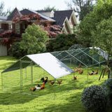 PawHut 10' x 33' x 6.5' Steel Frame Chicken Run with Waterproof and Anti-UV Cover, Lockable Door