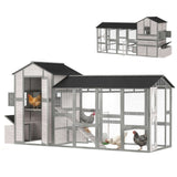 PawHut 147" Extra Large Wooden Chicken Coop for 8–10 Hens, with Run, Predator-Proof Mesh, Gray