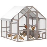 PawHut Large Wooden Chicken Coop for 8-10 Hens, with Walk-in Chicken Run, Waterproof Cover, Nesting Boxes and Perches, Light Brown