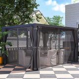 Outsunny 10' x 13' Outdoor Retractable Pergola with Sun Shade, Aluminum Louvered Top, Curtains, Netting, Dark Gray