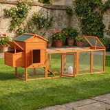PawHut 118" Large Wooden Chicken Coop for 3-6 Chickens with Asphalt Roof, with Henhouse, Run, Slide-Out Tray and Nesting Box, Natural