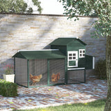 PawHut 84" Wooden Chicken Coop for 2-3 Chickens with Run, Nesting Box, Asphalt Roof, Removable Tray, Ramp, Green