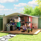 Outsunny 11' x 13' Metal Storage Shed with Double Sliding & Locking Doors, Air Vents, Light Gray