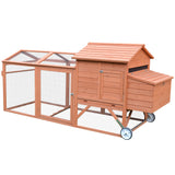 PawHut 96.5" Portable Chicken Coop for 2 - 4 Chickens, With Henhouse, Run, Nesting Box, Wheels, Natural