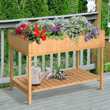 Outsunny 43" x 18" x 30" Wooden Elevated Planter Bed with 8 Slots and Open Shelf, Natural