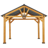 Outsunny 11' x 13' Hardtop Gazebo with Galvanized Steel Roof, Wooden Frame, Ceiling Hook, Natural Wood Finish