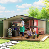 Outsunny 11' x 13' Metal Storage Shed with Double Sliding & Locking Doors, Air Vents, White