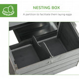 PawHut 124" Wooden Chicken Coop With Dual Henhouses, Run, Ramps, Nesting Boxes, Gray