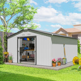 Outsunny 11' x 13' Metal Storage Shed with Double Sliding & Locking Doors, Air Vents, White