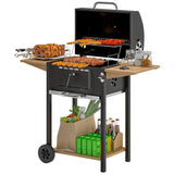 Outsunny Charcoal BBQ Grill with 245 sq. in. Cooking Area, Adjustable Charcoal Pan, 3 Shelves, Thermometer, Black