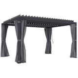 Outsunny 10' x 13' Outdoor Retractable Pergola with Sun Shade, Aluminum Louvered Top, Curtains, Netting, Dark Gray