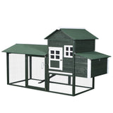 PawHut 84" Wooden Chicken Coop for 2-3 Chickens with Run, Nesting Box, Asphalt Roof, Removable Tray, Ramp, Green