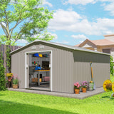 Outsunny 11' x 13' Metal Storage Shed with Double Sliding & Locking Doors, Air Vents, Light Gray