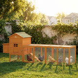 PawHut 118" Large Wooden Chicken Coop for 3-6 Chickens with Asphalt Roof, with Henhouse, Run, Slide-Out Tray and Nesting Box, Natural
