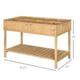 Outsunny 43" x 18" x 30" Wooden Elevated Planter Bed with 8 Slots and Open Shelf, Natural