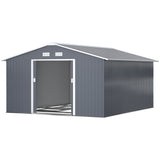 Outsunny 11' x 13' Metal Storage Shed with Double Sliding & Locking Doors, Air Vents, Dark Gray