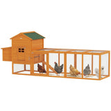 PawHut 118" Large Wooden Chicken Coop for 3-6 Chickens with Asphalt Roof, with Henhouse, Run, Slide-Out Tray and Nesting Box, Natural