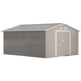 Outsunny 11' x 13' Metal Storage Shed with Double Sliding & Locking Doors, Air Vents, Light Gray