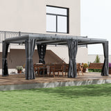 Outsunny 12' x 19' Aluminum Pergola with Adjustable Louvered Roof, Curtains and Netting, Dark Gray
