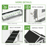 PawHut 124" Wooden Chicken Coop With Dual Henhouses, Run, Ramps, Nesting Boxes, Gray