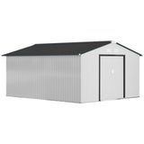 Outsunny 11' x 13' Metal Storage Shed with Double Sliding & Locking Doors, Air Vents, White