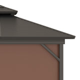 Outsunny 10' x 12' Aluminum Frame Gazebo with Hardtop Metal Double Roof, Curtains and Netting, and Ceiling Hooks, Brown
