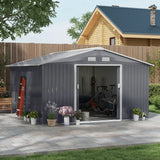 Outsunny 11' x 13' Metal Storage Shed with Double Sliding & Locking Doors, Air Vents, Dark Gray