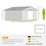 Outsunny 11' x 13' Metal Storage Shed with Double Sliding & Locking Doors, Air Vents, Dark Gray