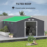 Outsunny 11' x 13' Metal Storage Shed with Double Sliding & Locking Doors, Air Vents, Dark Gray