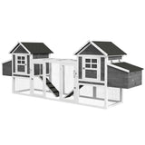 PawHut 124" Wooden Chicken Coop With Dual Henhouses, Run, Ramps, Nesting Boxes, Gray