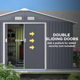 Outsunny 11' x 13' Metal Storage Shed with Double Sliding & Locking Doors, Air Vents, Dark Gray