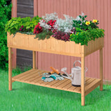 Outsunny 43" x 18" x 30" Wooden Elevated Planter Bed with 8 Slots and Open Shelf, Natural