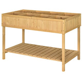 Outsunny 43" x 18" x 30" Wooden Elevated Planter Bed with 8 Slots and Open Shelf, Natural