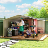 Outsunny 11' x 13' Metal Storage Shed with Double Sliding & Locking Doors, Air Vents, Dark Gray