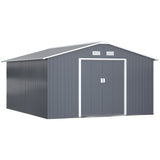 Outsunny 11' x 13' Metal Storage Shed with Double Sliding & Locking Doors, Air Vents, Dark Gray