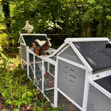 PawHut 124" Wooden Chicken Coop With Dual Henhouses, Run, Ramps, Nesting Boxes, Gray