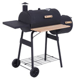 Outsunny All-in-One Charcoal BBQ Grill & Offset Smoker, Portable with Wheels, Side Vent, Two Shelves & Metal Grating, Thermometer, Black