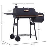 Outsunny All-in-One Charcoal BBQ Grill & Offset Smoker, Portable with Wheels, Side Vent, Two Shelves & Metal Grating, Thermometer, Black
