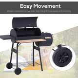 Outsunny All-in-One Charcoal BBQ Grill & Offset Smoker, Portable with Wheels, Side Vent, Two Shelves & Metal Grating, Thermometer, Black
