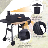 Outsunny All-in-One Charcoal BBQ Grill & Offset Smoker, Portable with Wheels, Side Vent, Two Shelves & Metal Grating, Thermometer, Black