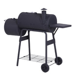 Outsunny All-in-One Charcoal BBQ Grill & Offset Smoker, Portable with Wheels, Side Vent, Two Shelves & Metal Grating, Thermometer, Black
