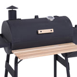 Outsunny All-in-One Charcoal BBQ Grill & Offset Smoker, Portable with Wheels, Side Vent, Two Shelves & Metal Grating, Thermometer, Black